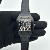 TWF공장 산토스 스켈레톤 PVD블랙케이스 가죽스트랩 Santos skeleton PVD TWF Best Edition Skeleton Dial on Black Leather Strap Ronda Quartz
