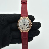 AF공장 까르띠에 발롱블루 33mm 로즈골드금통 다이아케이스 실버다이얼 레드가죽스트랩 Ballon Bleu 33mm RG AF 1:1 Best Edition Silver Dial Diamonds Bezel on Red Leather Strap SEIKO NH05A