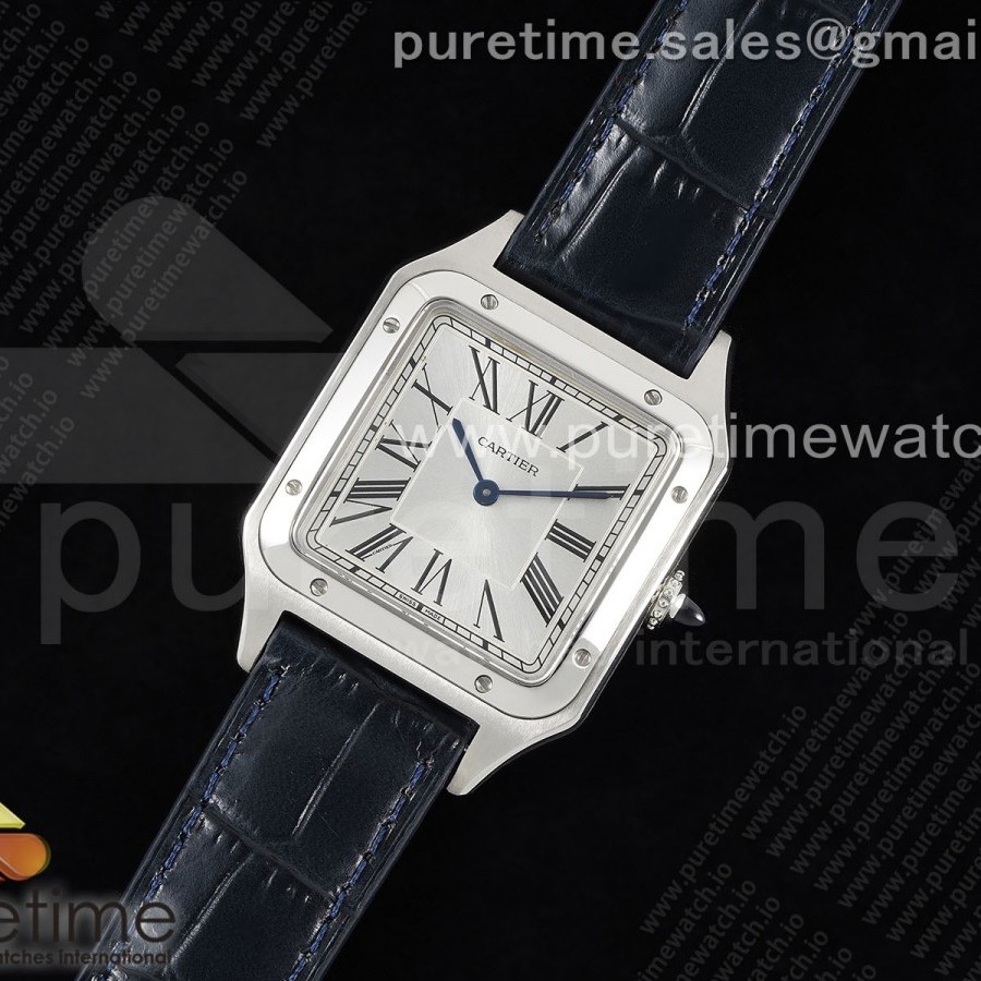F1공장 까르띠에 산토스 뒤몽 31.4 스틸 실버다이얼 네이비가죽스트랩  Santos Dumont 31.4mm IWSF Best Edition Silver Dial on Blue Leather Strap Quartz