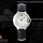 AF공장 까르띠에 발롱블루 28mm 다이아몬드다이얼 블랙가죽스트랩 Ballon Bleu Ladies 28mm SS AF 1:1 Best Edition White Diamonds Dial Bezel on Black Leather Strap Ronda Quartz