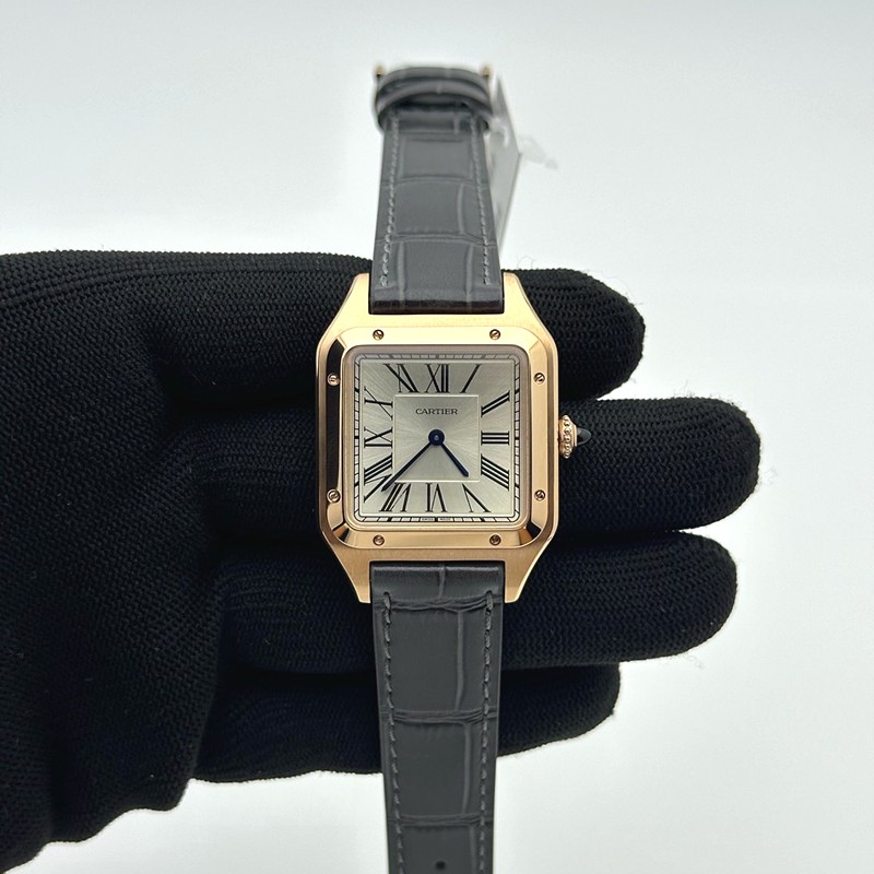 F1공장 까르띠에 산토스 뒤몽 43.5mm 로즈골드금통 실버다이얼 브라운가죽스트랩 Santos Dumont 43.5mm RG F1F Best Edition Silver Dial on Brown Leather Strap Quartz