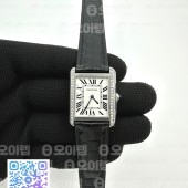 AF공장 까르띠에 탱크솔로 레이디즈 24MM 스틸 화이트다이얼 다이아몬드베젤 엘리스트랩 Tank Solo Ladies 24mm SS White Dial Diamonds Bezel on Black Crocodile Strap Ronda Quartz
