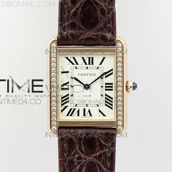 AF공장 까르띠에 탱크솔로 24 스몰 다이아베젤 로즈골드금장 화이트다이얼 가죽스트랩 TANK SOLO LADIES 24MM DIA BEZEL RG WHITE DIAL ON BROWN LEATHER STRAP RONDA QUARTZ