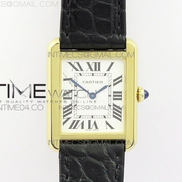 AF공장 까르띠에 탱크솔로 24 스몰 옐로우골드금장 화이트다이얼 가죽스트랩 TANK SOLO LADIES 24MM YG WHITE DIAL ON BLACK LEATHER STRAP RONDA QUARTZ