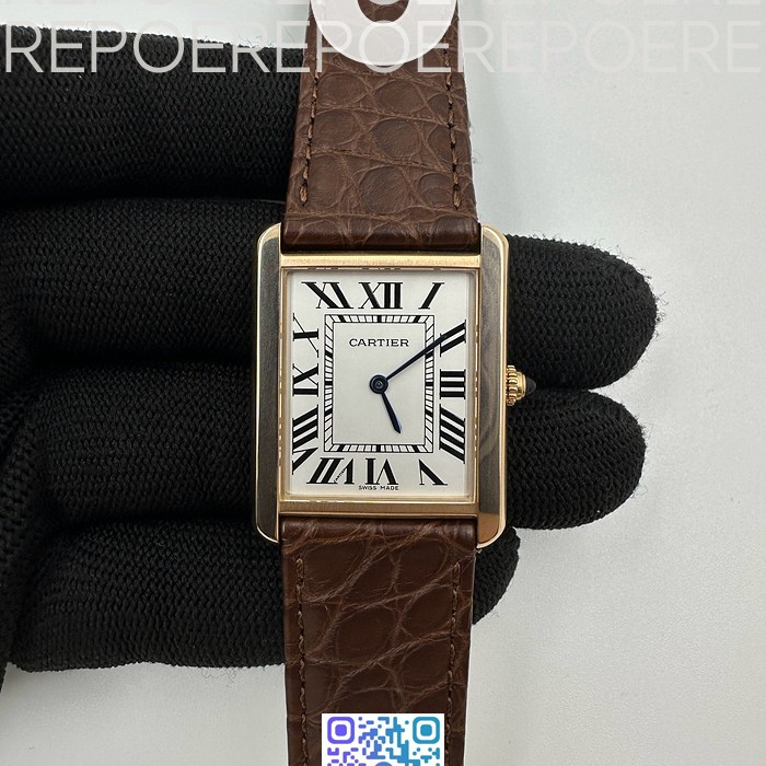 AF공장 까르띠에 탱크솔로 27 라지 로즈골드금장 화이트다이얼 가죽스트랩 TANK SOLO LADIES 27MM RG WHITE DIAL ON BROWN LEATHER STRAP RONDA QUARTZ