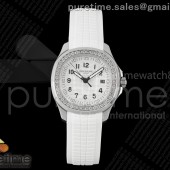 PP공장 파텍필립 아쿠아넛 5267 화이트다이얼 다이아몬드베젤 화이트러버스트랩 Aquanaut 5267 SS PPF 1:1 Best Edition White Textured Dial on White Rubber Strap Ronda Quartz