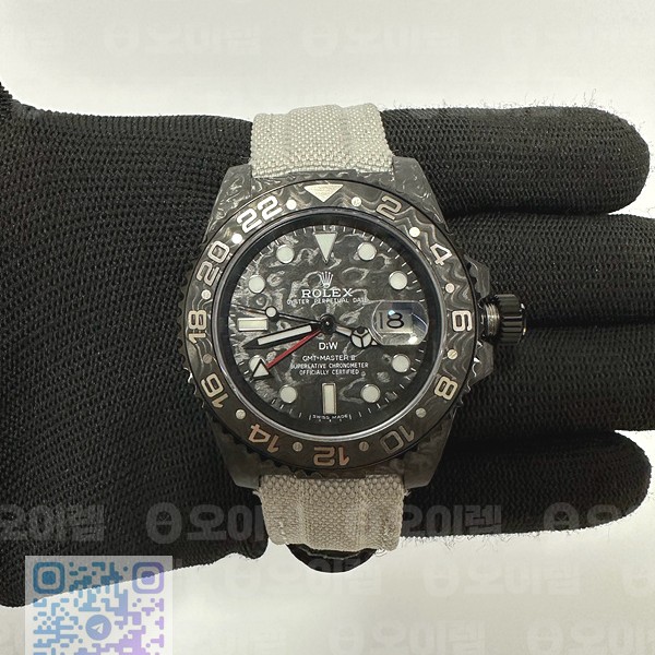 DIW공장 롤렉스 GMT마스터 커스텀 카본케이스 카본다이얼 화이트나일론스트랩 GMT Carbon DIWF Best Edition Black Carbon Dial on White Nylon Strap SA3285 CHS V2