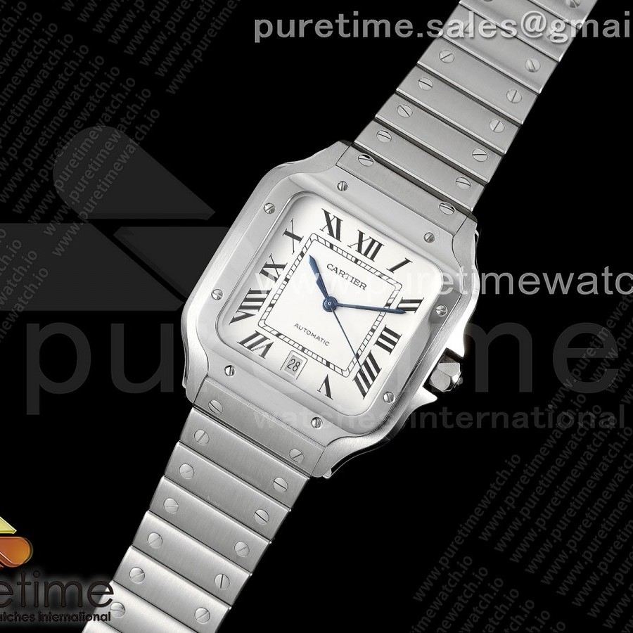 3K공장 까르띠에 산토스 라지 40 스틸 화이트다이얼 브레이슬릿 Santos de Cartier 40mm SS 3KF 1:1 Best Edition White Dial on SS Bracelet MIYOTA 9015