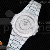 파텍필립 노틸러스 레이디 7021 스틸 풀다이아몬드 Nautilus Jumbo Ladies 7021 SS Full Paved Diamonds on Diamonds Plated SS Bracelet MIYOTA 9015