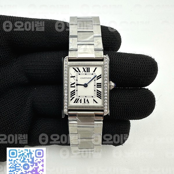 K11공장 24mm 까르띠에 탱크솔로 스틸 다이아몬드베젤 브레이슬릿 TANK SOLO LADIES 24MM SS DIAMOND BEZEL  WHITE DIAL ON SS BRACELET RONDA QUARTZ