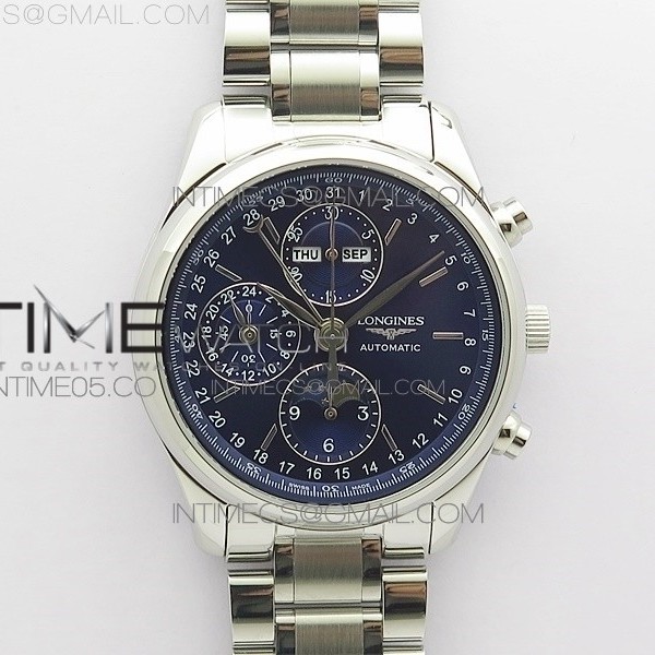 GL공장 마스터 문페이즈 크로노 블루다이얼 Master Moonphase Chronograph SS GLF 1:1 Best Edition Blue Dial on SS Bracelet A7751