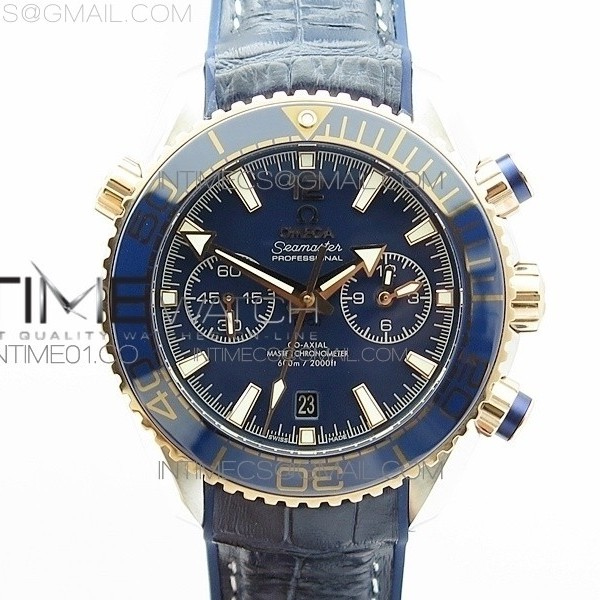 OM공장 오메가 씨마스터 크로노그래프 로즈골드콤비 블루다이얼 가죽스트랩 SEAMASTER PROFESSIONAL CHRONO SS/RG  BLUE CERAMIC BLUE DIAL ON BLACK GUMMY STRAP A9300