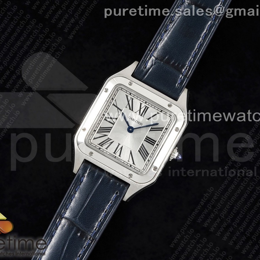 F1공장 까르띠에 산토스 뒤몽 27.5 스틸 실버다이얼 네이비가죽스트랩 Santos Dumont 27.5mm IWSF Best Edition Silver Dial on Blue Leather Strap Quartz