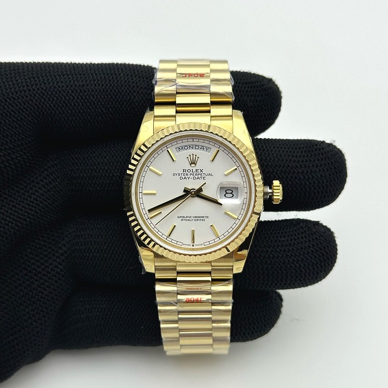 GM공장 롤렉스 데이데이트 36 옐로우골드 금통 화이트다이얼 2836 DayDate 36mm Flt Pres 904L YG/YG Wht/Stk GMF A2836