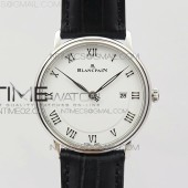ZF공장 블랑팡 빌레레 6651 스틸 화이트다이얼 로만인덱스 가죽스트랩 VILLERET 6651 SS WHITE DIAL ON BLACK LEATHER STRAP A1151