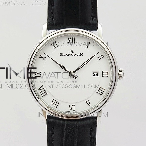 ZF공장 블랑팡 빌레레 6651 스틸 화이트다이얼 로만인덱스 가죽스트랩 VILLERET 6651 SS WHITE DIAL ON BLACK LEATHER STRAP A1151