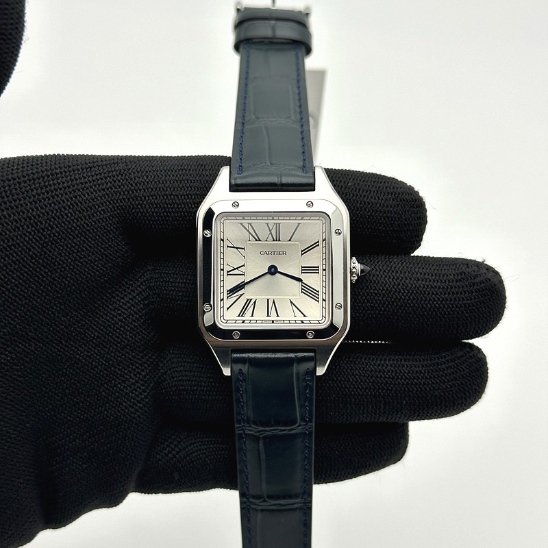 F1공장 까르띠에 산토스 뒤몽 43.5mm 실버다이얼 블루가죽스트랩 Santos Dumont 43.5mm SS F1F Best Edition Silver Dial on Blue Leather Strap Quartz