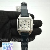 OX공장 산토스 32MM 실버다이얼 가죽스트랩 Santos 32mm SS Silver Dial on Black Leather Strap Ronda Quartz