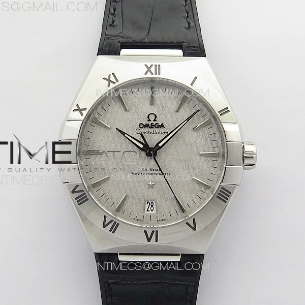 VS SB공장 오메가 컨스텔레이션 실버다이얼 가죽스트랩 Constellation 41mm SS VSF 1:1 Best Edition Silvevr Textured Dial on Black Leather Strap A8800