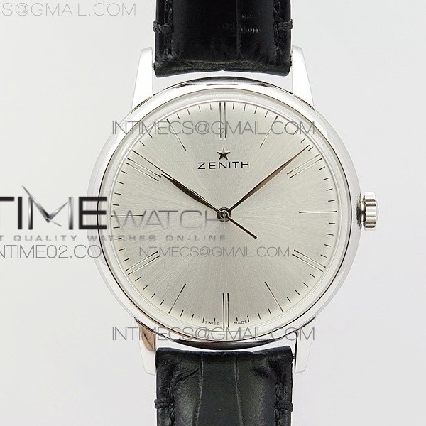 LH공장 제니스 엘리트 스틸 실버다이얼 가죽스트랩 ELITE SS SILVER DIAL ON BLACK LEATHER STRAP MIYATA 9015 TO ELITE 6150