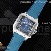 3K공장 까르띠에 산토스 라지 40 스틸 블루다이얼 가죽스트랩 Santos de Cartier 40mm 3KF 1:1 Best Edition Blue Dial on Blue Leather Strap MIYOTA 9015
