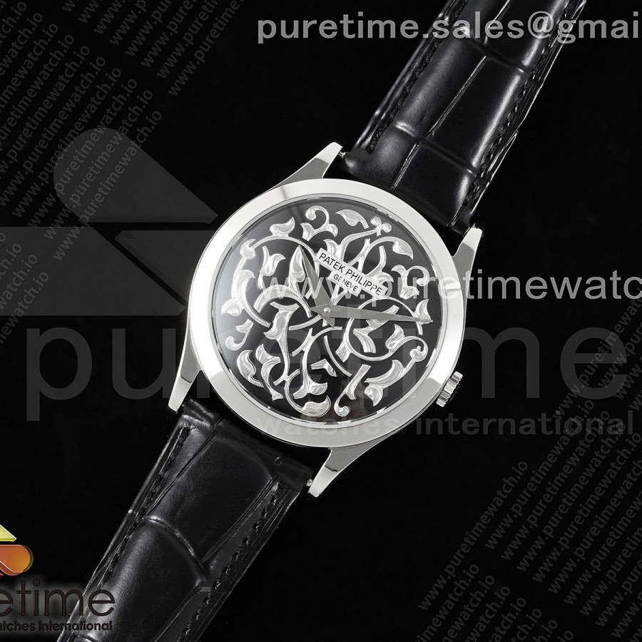 FLF공장 파텍필립 칼라트라바 스틸 블랙다이얼 스타일1 가죽스트랩 Calatrava SS FLF Best Edition Black/Silver Dial Style 1 on Black Leather Strap A240 (Micro Rotor)