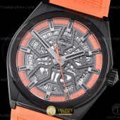 LF공장 제니스 데피 클래식 스켈레톤 PVD블랙 오렌지다이얼 오렌지러버스트랩 ZEN048F - Defy Classic Skeleton PVD/RU Org Ske LF V2 A2892
